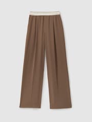 Reiss Mocha Brown Abigail Wide Leg Elasticated Trousers - Image 3 of 6