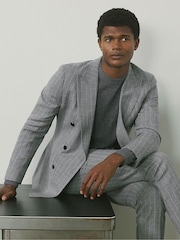 Reiss Soft Grey Lab Double-Breasted Blazer in Wool-Blend Pinstripe - Image 1 of 9