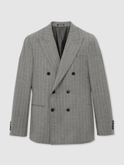 Reiss Soft Grey Lab Double-Breasted Blazer in Wool-Blend Pinstripe - Image 3 of 9