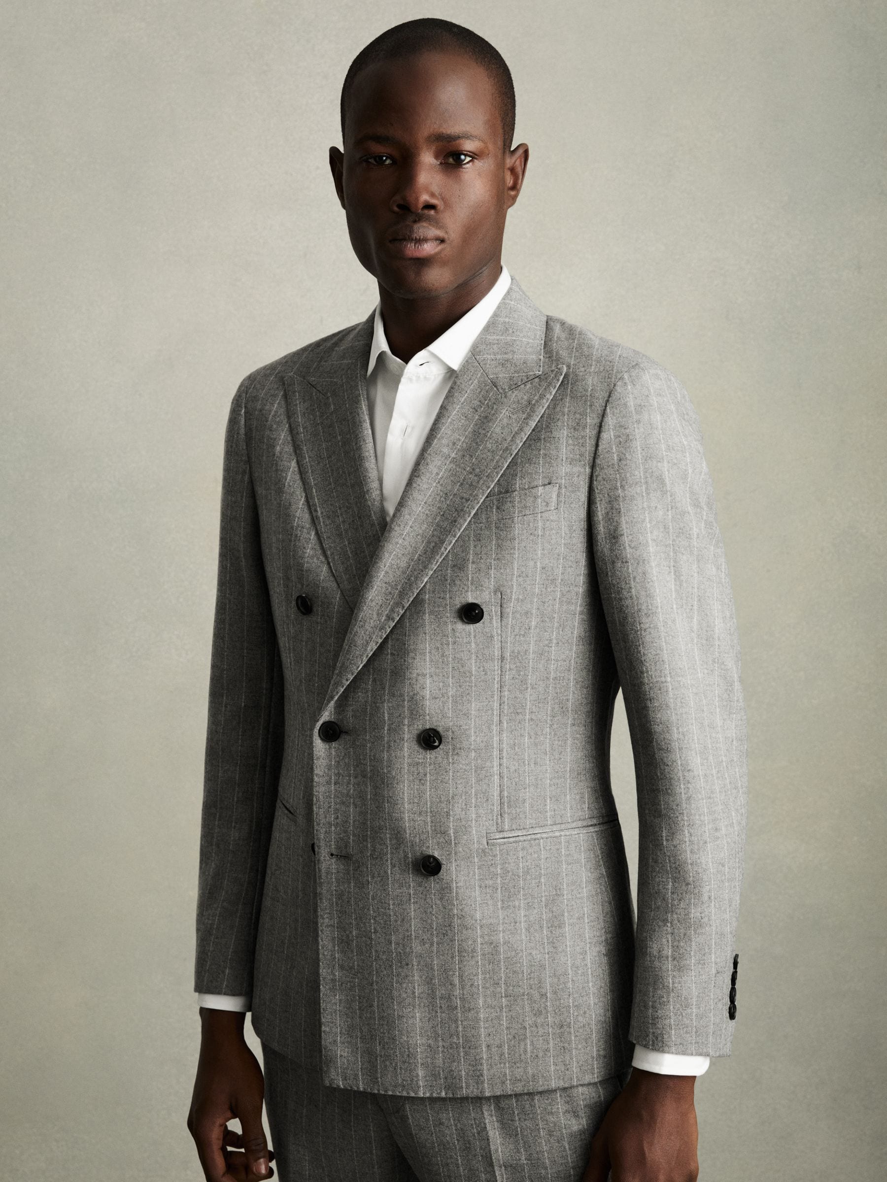 Buy Reiss Soft Grey Lab Double-Breasted Blazer in Wool-Blend