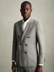 Reiss Soft Grey Lab Double-Breasted Blazer in Wool-Blend Pinstripe - Image 4 of 9