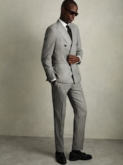 Reiss Soft Grey Lab Double-Breasted Blazer in Wool-Blend Pinstripe - Image 6 of 9