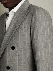 Reiss Soft Grey Lab Double-Breasted Blazer in Wool-Blend Pinstripe - Image 7 of 9