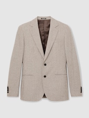 Reiss Taupe/Off White Garland Single-Breasted Blazer with Wool in Puppytooth Check - Image 3 of 10