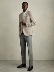 Reiss Taupe/Off White Garland Single-Breasted Blazer with Wool in Puppytooth Check - Image 4 of 10