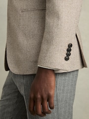 Reiss Taupe/Off White Garland Single-Breasted Blazer with Wool in Puppytooth Check - Image 6 of 10