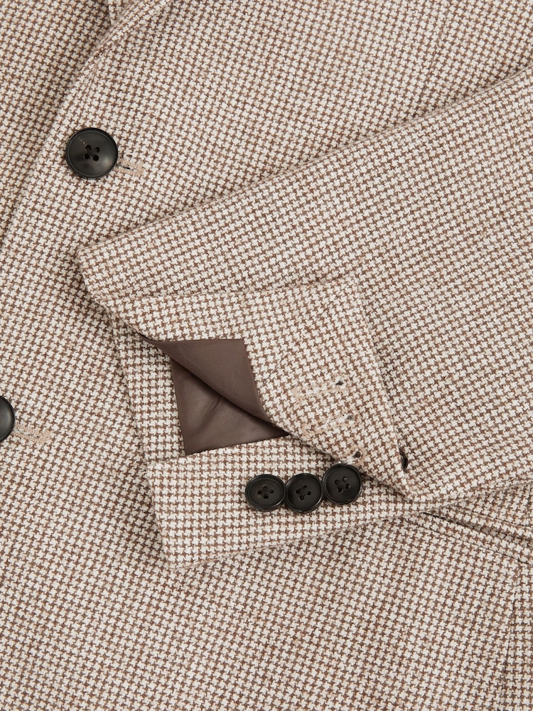 Reiss Taupe/Off White Garland Single-Breasted Blazer with Wool in Puppytooth Check - Image 10 of 10