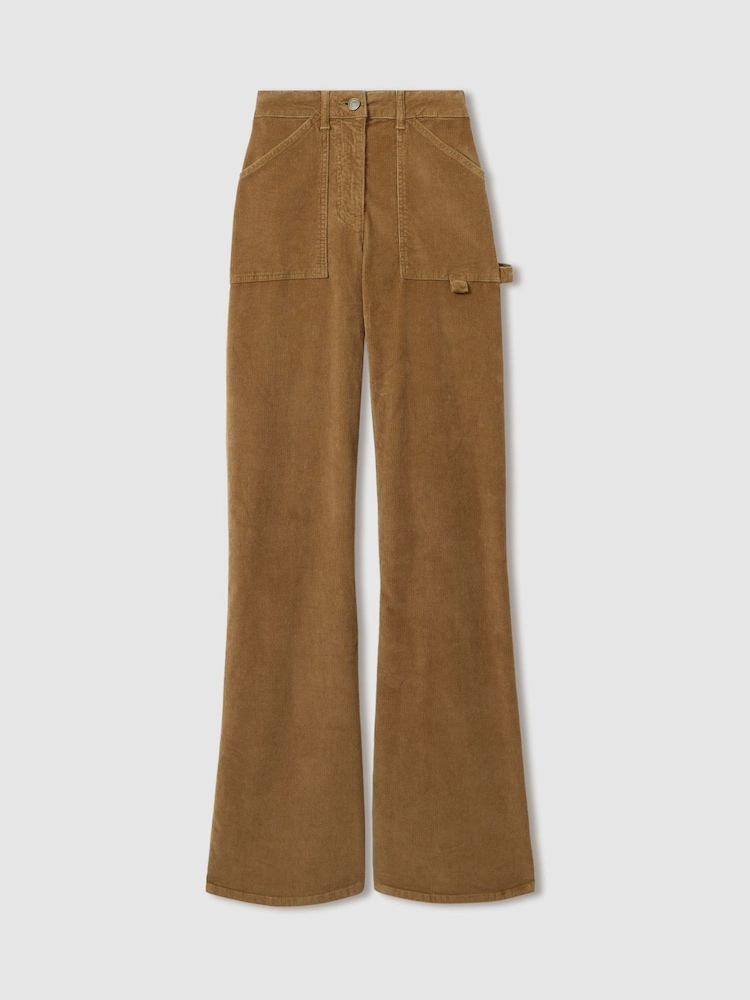 Reiss Brown Marie Cotton-Blend Corduroy Flared Trousers - Image 2 of 7