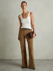 Reiss Brown Marie Cotton-Blend Corduroy Flared Trousers - Image 6 of 7