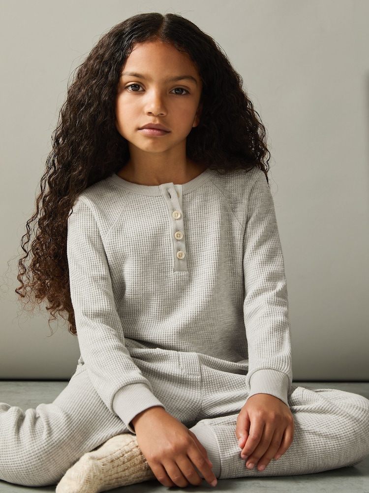 Reiss Grey Taylor 13-14 yrs Cotton Blend Jersey Waffle Top And Trousers Set - Image 4 of 4