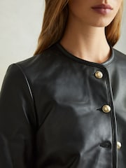 Reiss Black Gracie Cropped Leather Jacket - Image 3 of 6