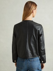 Reiss Black Gracie Cropped Leather Jacket - Image 4 of 6
