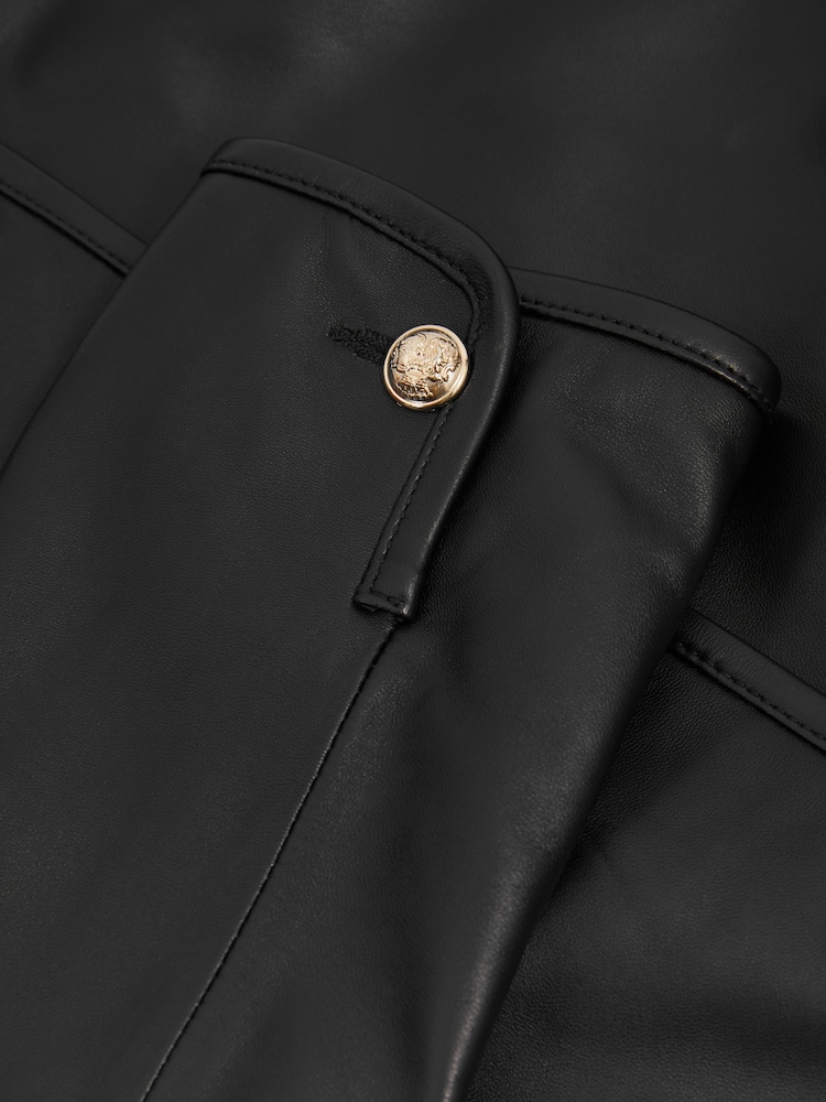 Reiss Black Gracie Cropped Leather Jacket - Image 6 of 6