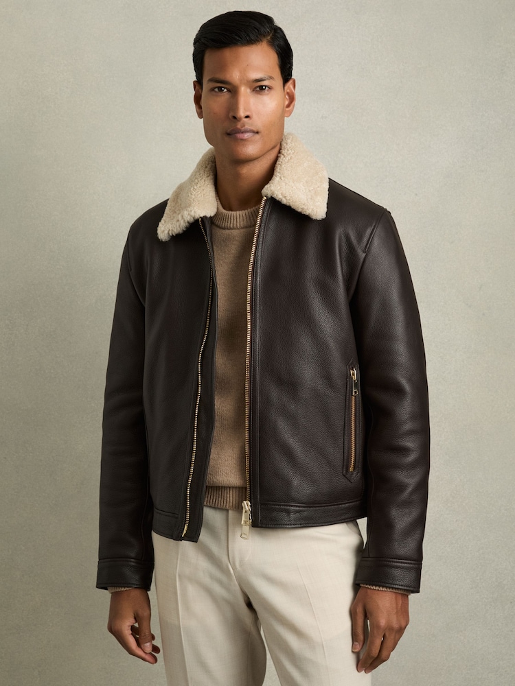 Reiss кожаная куртка с меховым воротником Shetland - Image 1 of 7 Reiss кожаная куртка с меховым воротником Shetland - Image 1 of 7