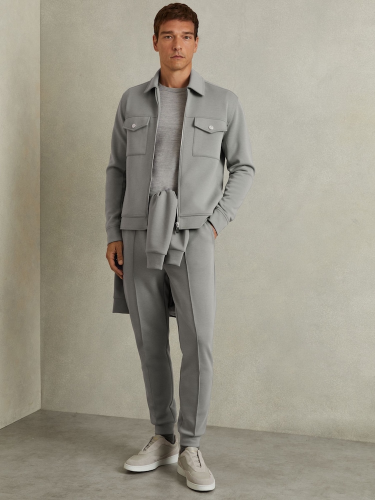 Reiss Flint Grey Medina Interlock Jersey Zip-Through Overshirt - Image 2 of 6