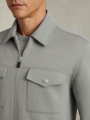 Reiss Flint Grey Medina Interlock Jersey Zip-Through Overshirt - Image 4 of 6
