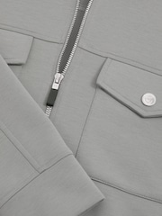 Reiss Flint Grey Medina Interlock Jersey Zip-Through Overshirt - Image 6 of 6