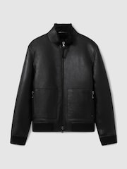 Reiss Black Curtis Shearling Lined Leather Jacket - Image 2 of 6