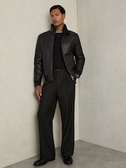 Reiss Black Curtis Shearling Lined Leather Jacket - Image 3 of 6