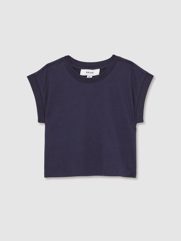 Reiss Navy Terry 13-14 yrs Cotton-Jersey Cropped T-Shirt - Image 1 of 4 Reiss Navy Terry 13-14 yrs Cotton-Jersey Cropped T-Shirt - Image 1 of 4
