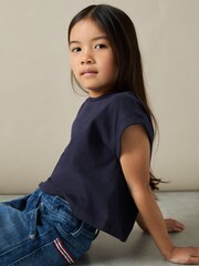Reiss Navy Terry 13-14 yrs Cotton-Jersey Cropped T-Shirt - Image 3 of 4