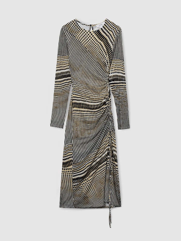 Черный/оливковый - Reiss Riyo Printed Ruched средних размеров платья - Изображение 2 из 8