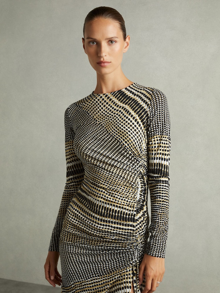 Buy Reiss Black/Olive Riyo Petite Printed Ruched Midi Dress from Next Turkey