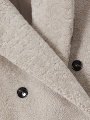 Reiss Neutral Jett Double Breasted Long Shearling Coat - Image 6 of 6