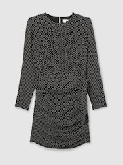 Reiss Black Taylor Gathered Polka-Dot Georgette Mini Dress - Image 2 of 6