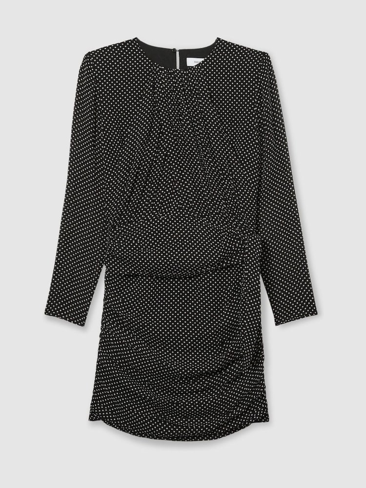 Reiss Black Taylor Gathered Polka-Dot Georgette Mini Dress - Image 2 of 6