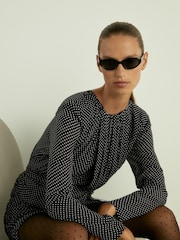 Reiss Black Taylor Gathered Polka-Dot Georgette Mini Dress - Image 3 of 6