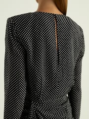 Reiss Black Taylor Gathered Polka-Dot Georgette Mini Dress - Image 4 of 6