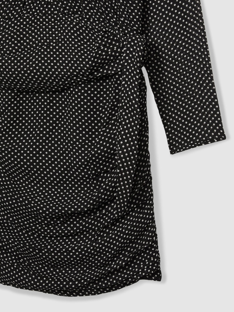 Reiss Black Taylor Gathered Polka-Dot Georgette Mini Dress - Image 6 of 6