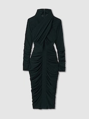 Reiss Teal Myla Ruched Bodycon Midi Dress - Image 2 of 5