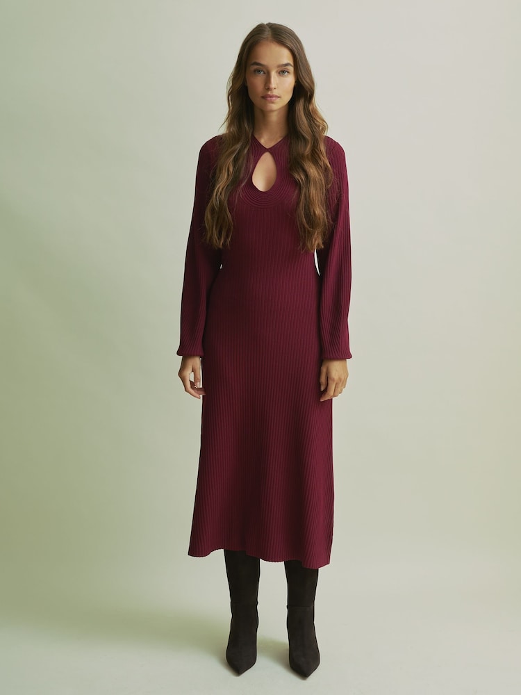 Florere Ribbed Blouson Sleeve Midi Dress - Image 1 of 6