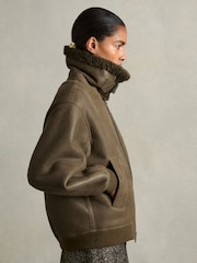 Reiss Dark Khaki Blake Shearling Aviator Jacket - Image 1 of 8