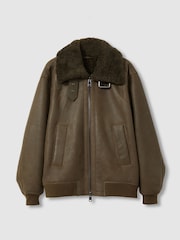 Reiss Dark Khaki Blake Shearling Aviator Jacket - Image 2 of 8