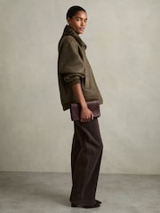 Reiss Dark Khaki Blake Shearling Aviator Jacket - Image 3 of 8