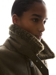Reiss Dark Khaki Blake Shearling Aviator Jacket - Image 5 of 8