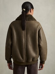 Reiss Dark Khaki Blake Shearling Aviator Jacket - Image 6 of 8