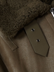 Reiss Dark Khaki Blake Shearling Aviator Jacket - Image 8 of 8