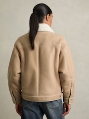 Нейтральный - Reiss Mona Shearling-Lined Leather Aviator Jacket - Image 7 of 9