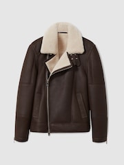 Reiss Dark Brown Aka Shearling Lined Leather Aviator Jacket - Image 2 of 7