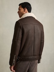 Reiss Dark Brown Aka Shearling Lined Leather Aviator Jacket - Image 5 of 7