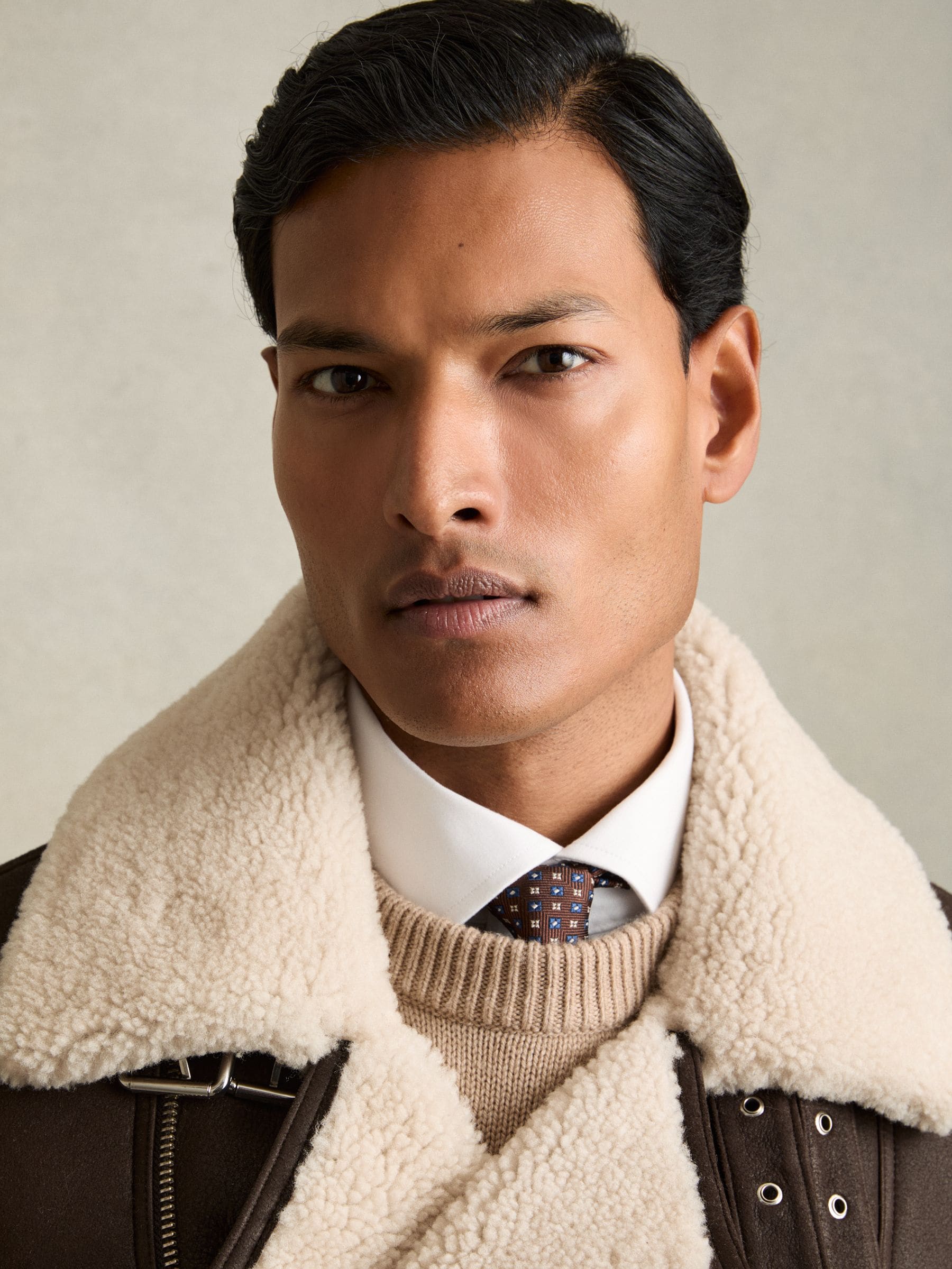 Buy Reiss Dark Brown Aka Shearling Lined Leather Aviator Jacket