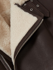 Reiss Dark Brown Aka Shearling Lined Leather Aviator Jacket - Image 7 of 7