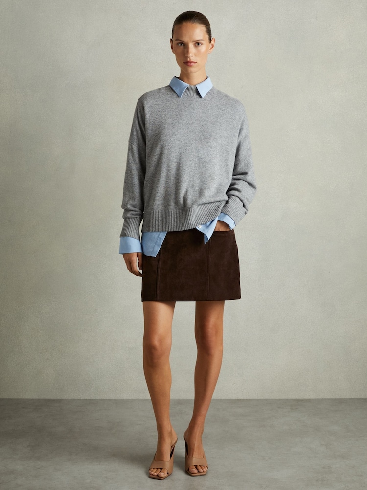 Reiss Chocolate Saddler Suede Mini Skirt - Image 1 of 7