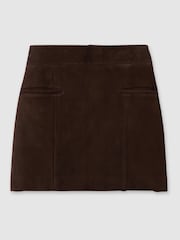 Reiss Chocolate Saddler Suede Mini Skirt - Image 2 of 7