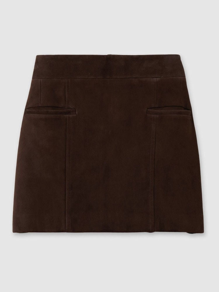 Reiss Chocolate Saddler Suede Mini Skirt - Image 2 of 7