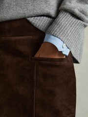 Reiss Chocolate Saddler Suede Mini Skirt - Image 5 of 7